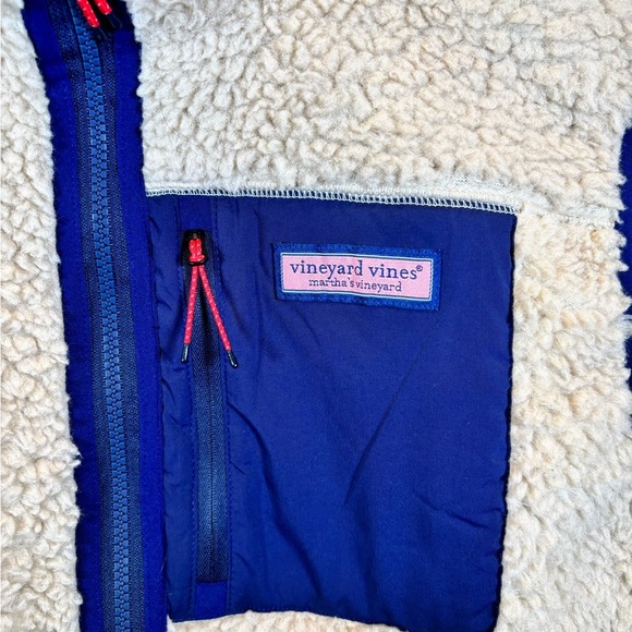Vineyard Vines Sherpa Fleece Vest - Cream and Navy - Picture 2 of 6